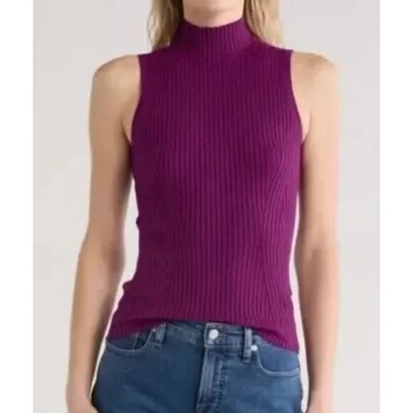 Madewell Ribbed Mock‑Neck Sweater Tank–XL Purple Minimalist Office Versatile NWT - Picture 1 of 7